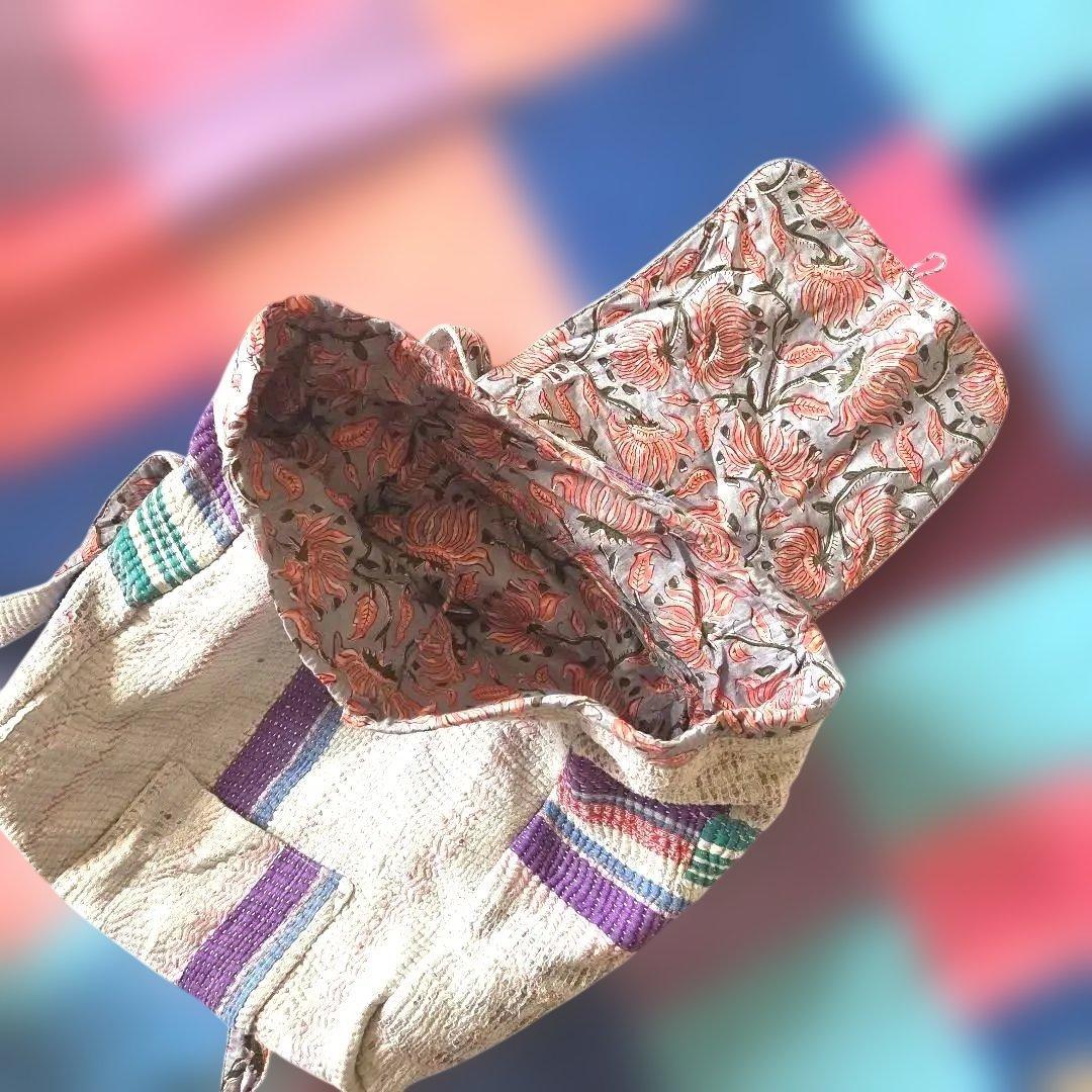 値下げ！カンタ、ラリー、お色が素敵な手作り、刺し子リュック