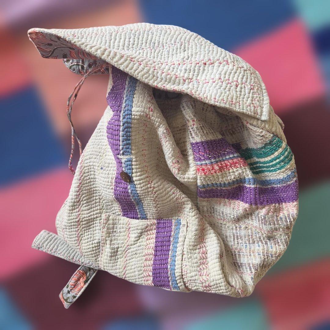 値下げ！カンタ、ラリー、お色が素敵な手作り、刺し子リュック