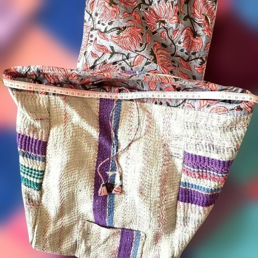 値下げ！カンタ、ラリー、お色が素敵な手作り、刺し子リュック