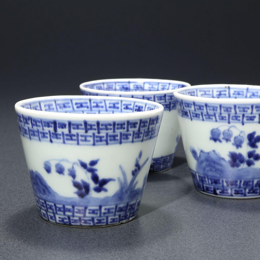 伊万里染付すずらん図蕎麦猪口５個　箱入　骨董　古伊万里　R1739