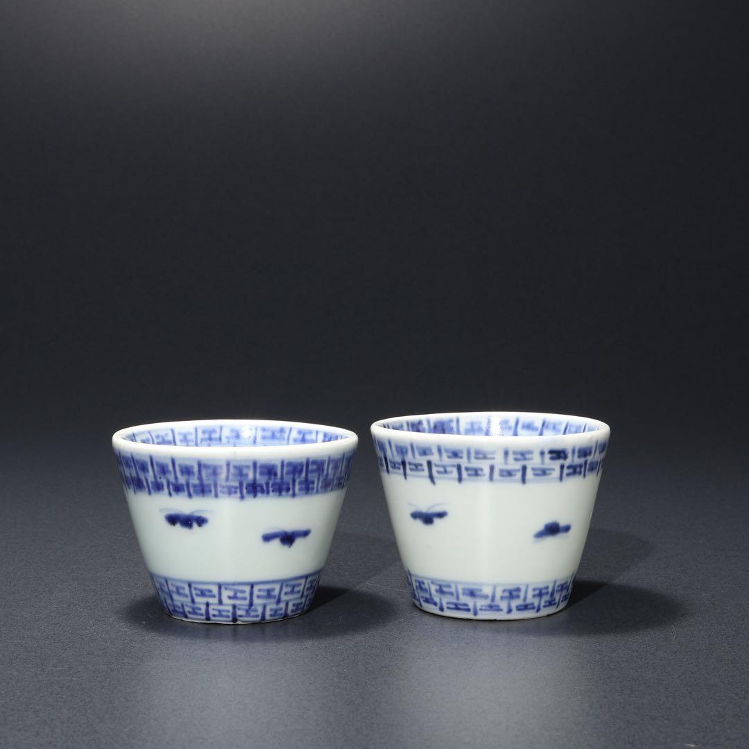 伊万里染付すずらん図蕎麦猪口５個　箱入　骨董　古伊万里　R1739