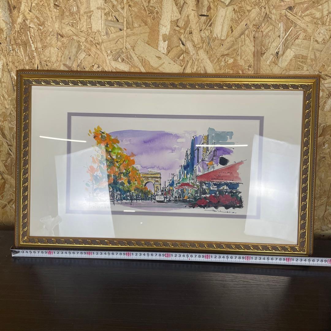 d*2様 【匿名発送】石岡剛 油絵　シャンゼリゼ大通り　風景画 額装 絵画 イン