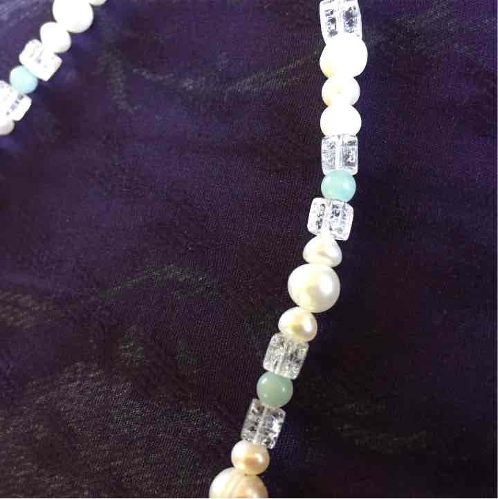 【ハンドメイド☆】　ネックレス　パール　アクアマリン　ペリドット