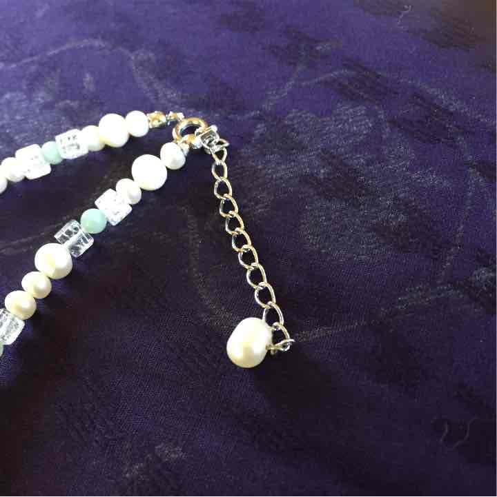 【ハンドメイド☆】　ネックレス　パール　アクアマリン　ペリドット