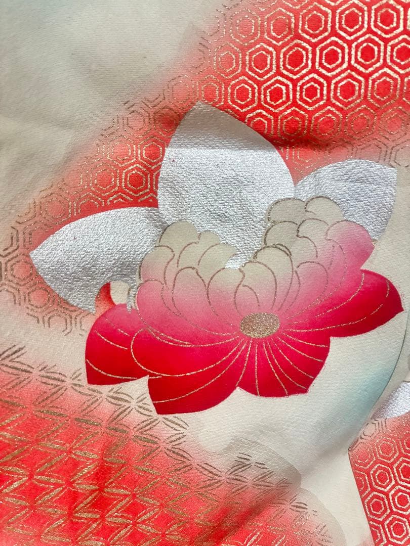 七五三 七歳女の子 着物 水色 ピンク ぼかし 花柄