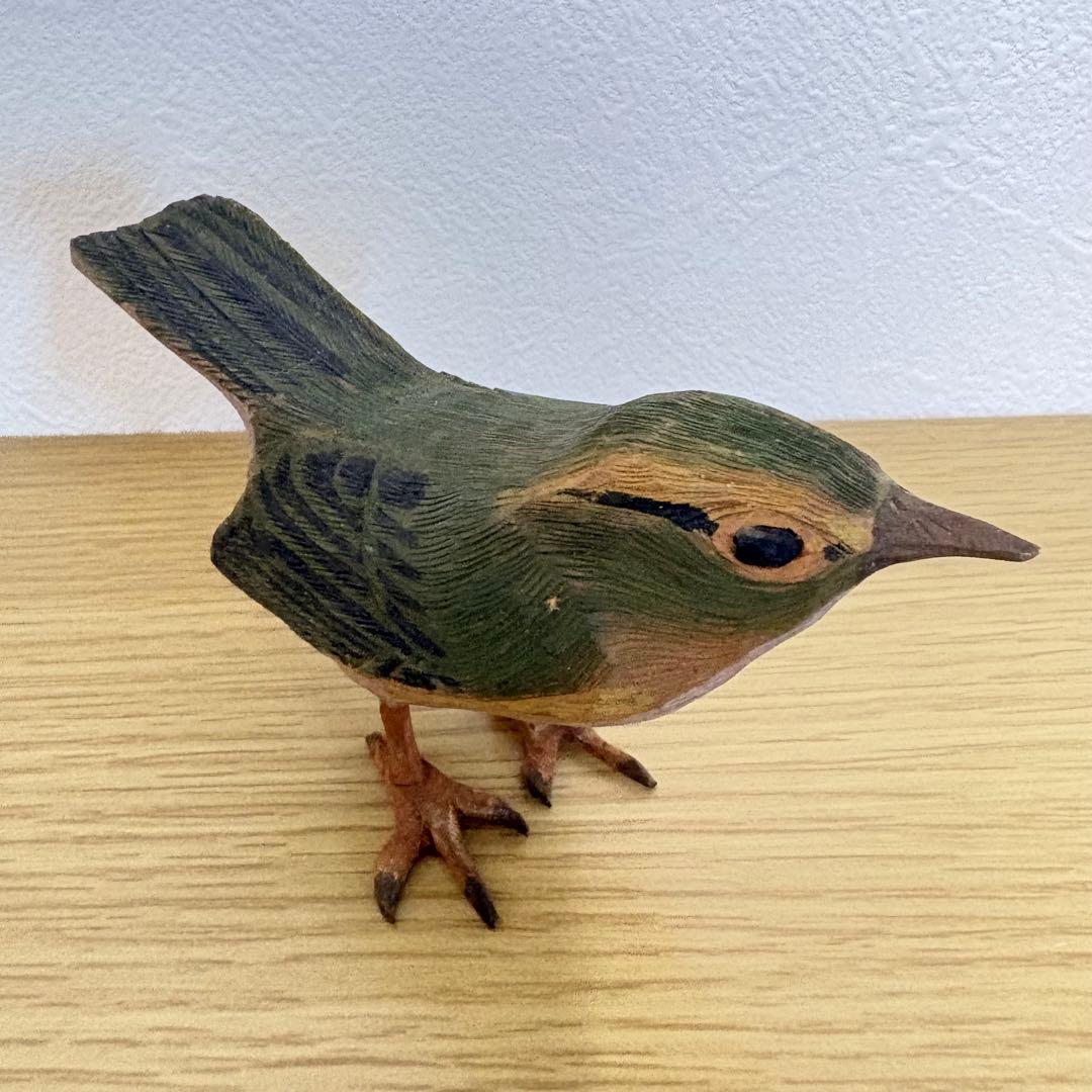 【激レア】 上野玉水作 木彫 鶯 骨董品 名前入り