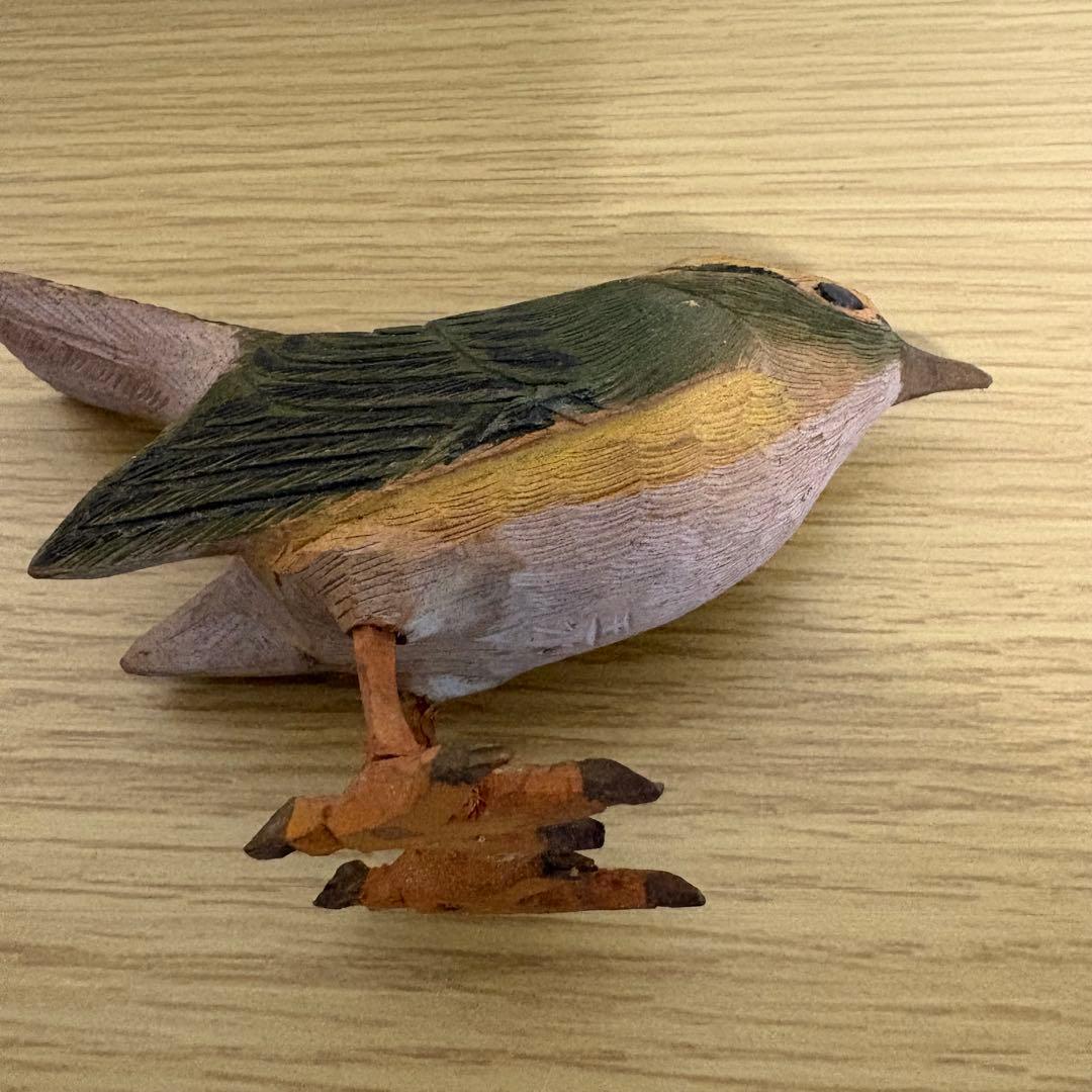 【激レア】 上野玉水作 木彫 鶯 骨董品 名前入り