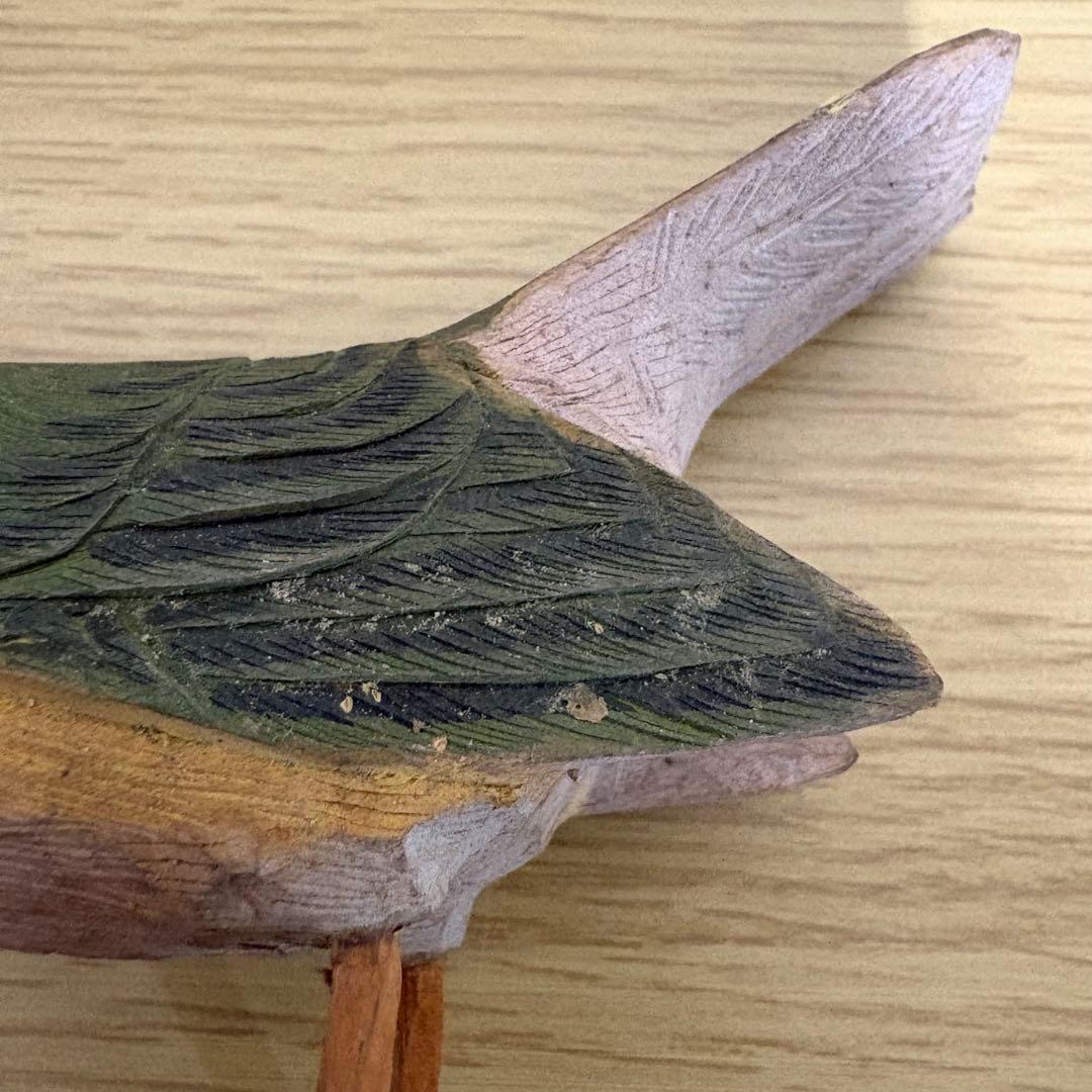 【激レア】 上野玉水作 木彫 鶯 骨董品 名前入り