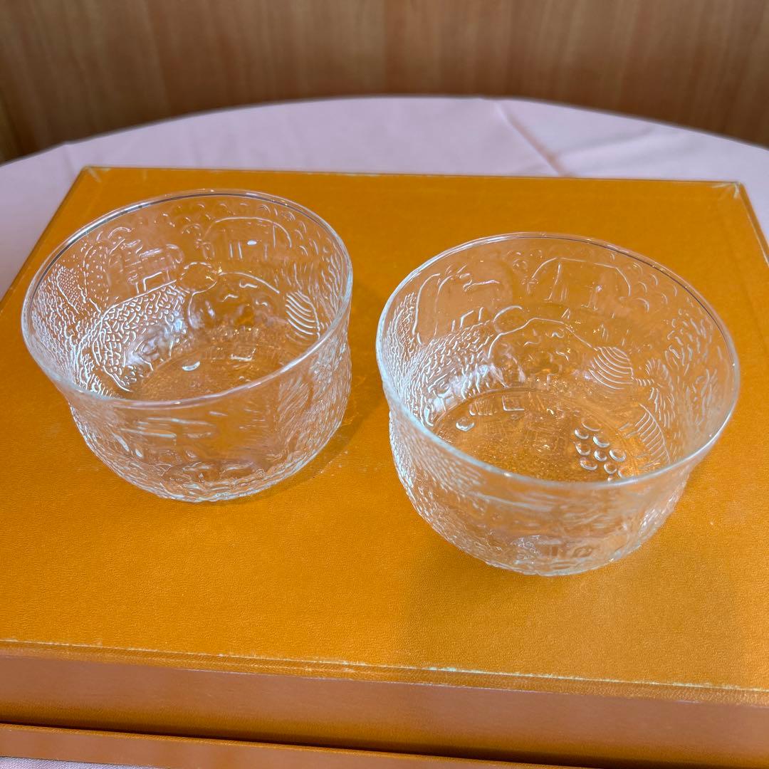 186◆イッタラ ファウナ　動物柄ガラスボウル　２個セット　ヴィンテージ