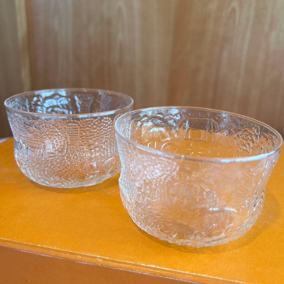 186◆イッタラ ファウナ　動物柄ガラスボウル　２個セット　ヴィンテージ