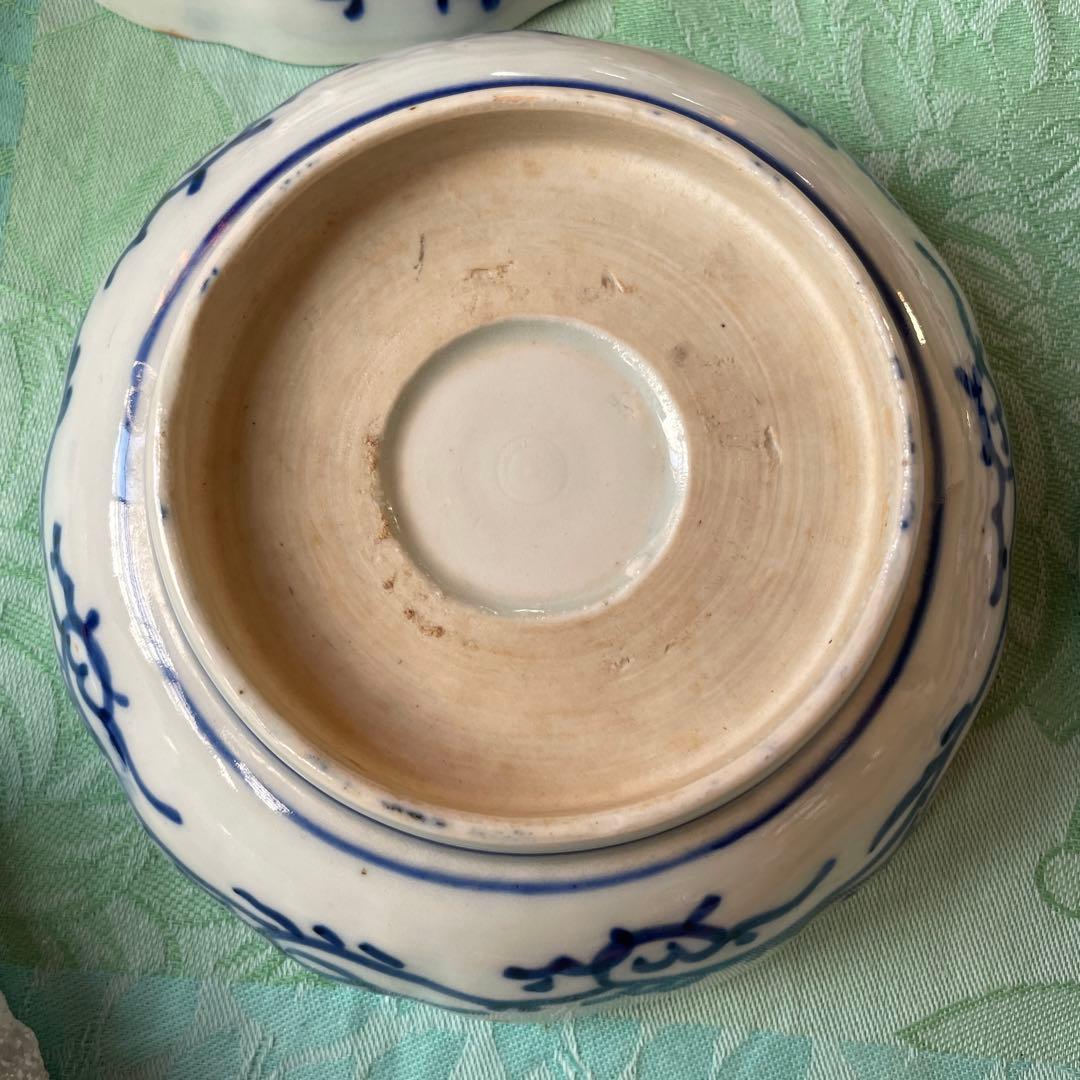 明治期　伊万里焼　染付　微塵子唐草　松竹梅　吉祥文様　膾皿　5客