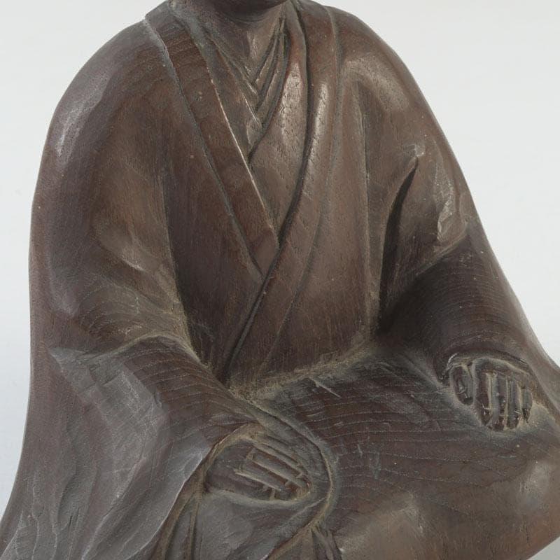時代木彫　利休居士像　人物像　置物　書付　V　9844