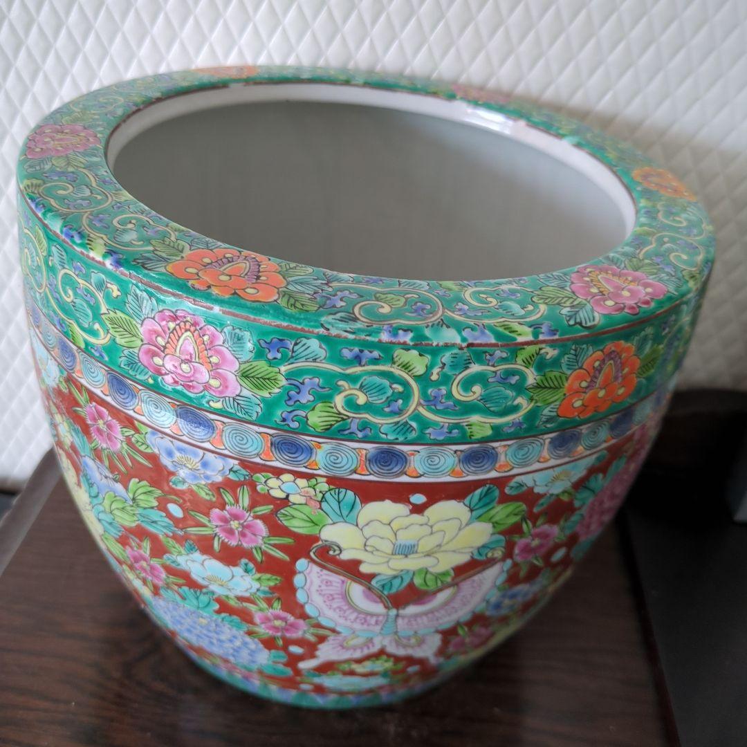 骨董　古伊万里　火鉢　十錦手　色絵　蝶々　花尽くし　鉢カバー
