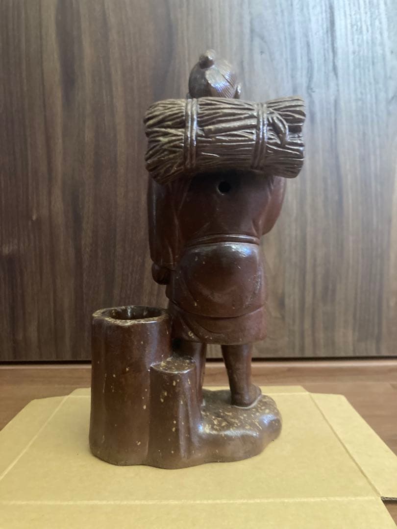 骨董品 アンティーク 二宮金次郎 備前焼き筆立て