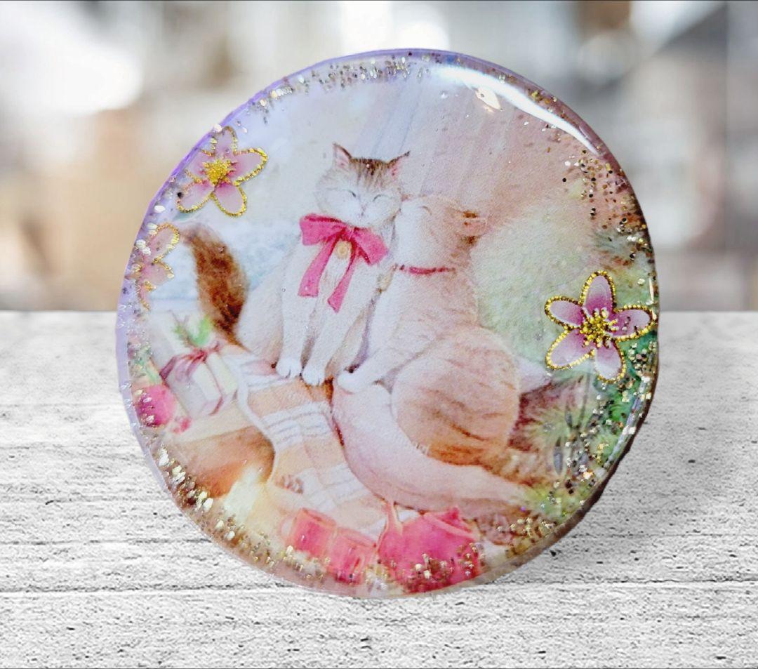 NO.636❤仲良し猫❤レジンへアゴム ブローチ