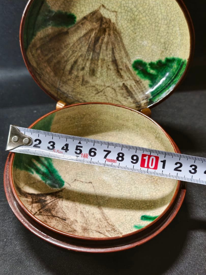 古鉢 豊楽焼 江戸時代 豊木 蒔絵 織部釉富士山図 桐箱 古美術 骨董品美品