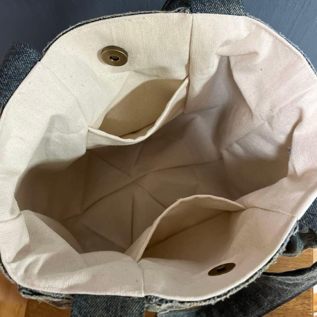 売約済み289デニムリメイク　アシンメトリー　ラインストーン　マグネットボタン