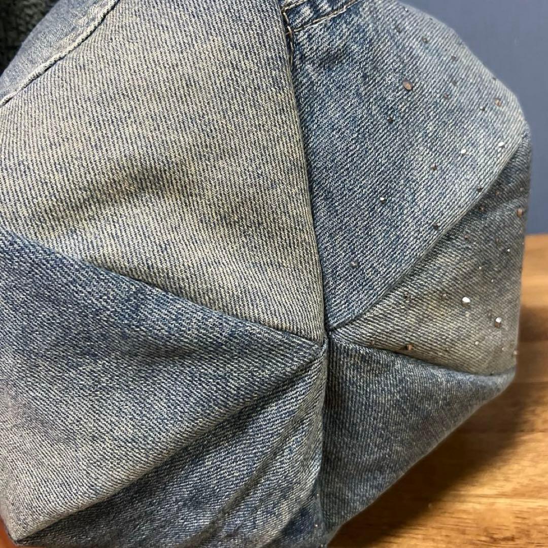 売約済み289デニムリメイク　アシンメトリー　ラインストーン　マグネットボタン