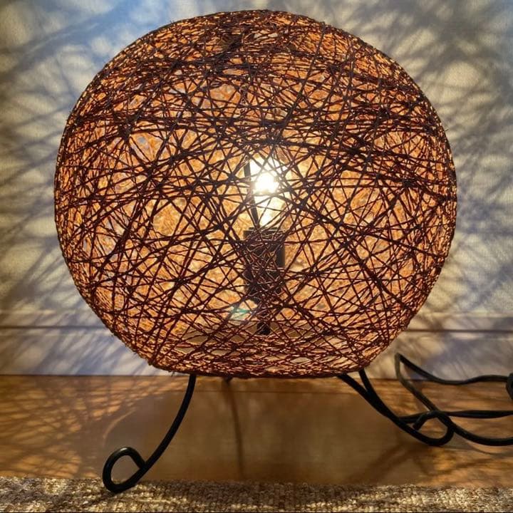 ルームライト ボール ロープ 麻 網ネット 電球 オレンジ ブラウン 2点セット