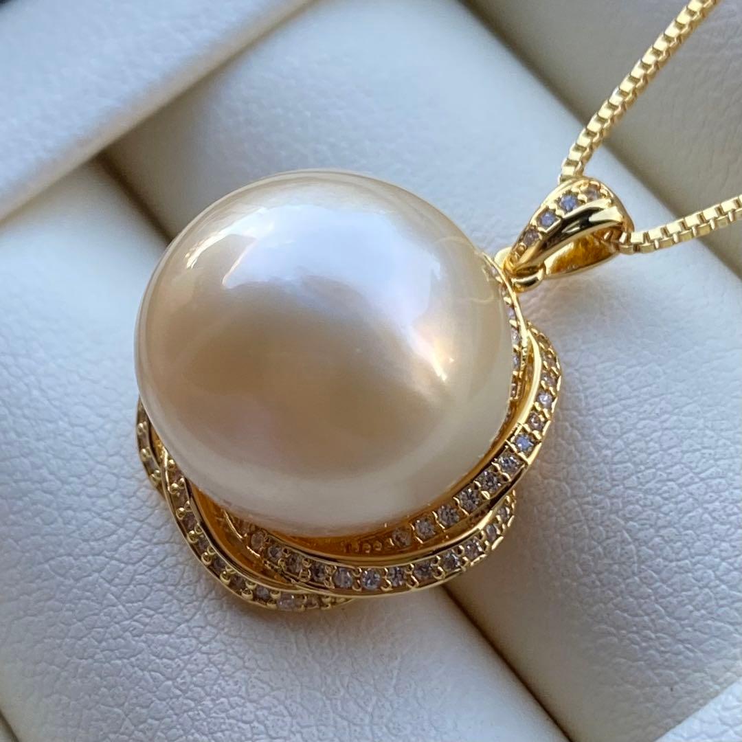 本真珠　南洋白蝶真珠ネックレストップ　15.3mmシャンパンゴールドPT753