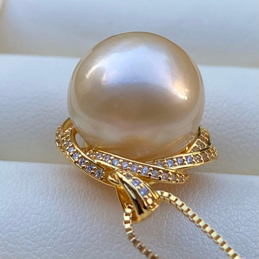 本真珠　南洋白蝶真珠ネックレストップ　15.3mmシャンパンゴールドPT753