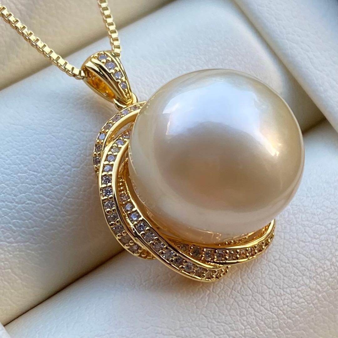 本真珠　南洋白蝶真珠ネックレストップ　15.3mmシャンパンゴールドPT753