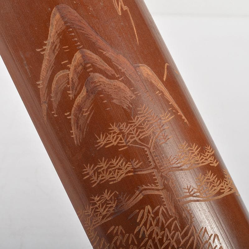 茶道具　古竹　漢詩刻　山水人物刻　茶合　碗鎮　在銘　2点まとめて　M　R6743