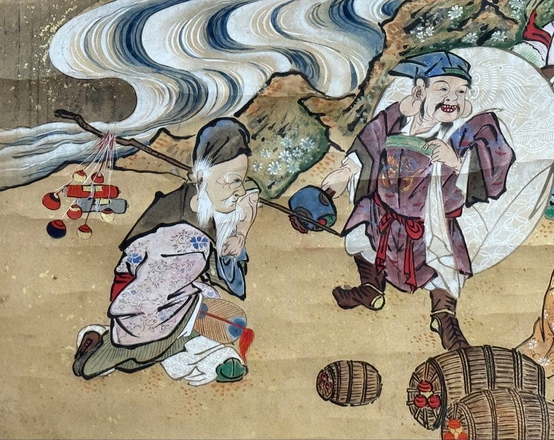 時代　七福神　版画　年画　掛軸　送料込み250824