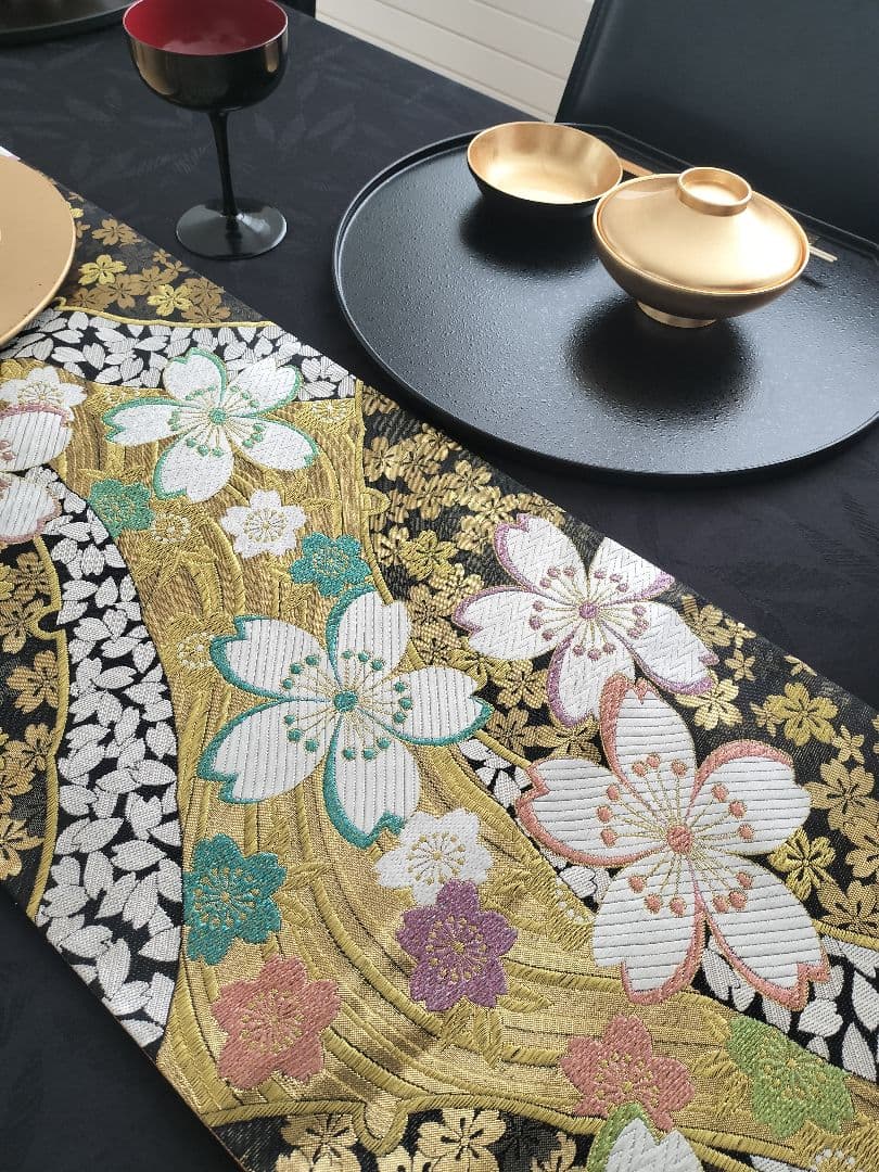 A901逸品‼️西陣織‼️全通‼️リバーシブル‼️テーブルランナー2m9cm