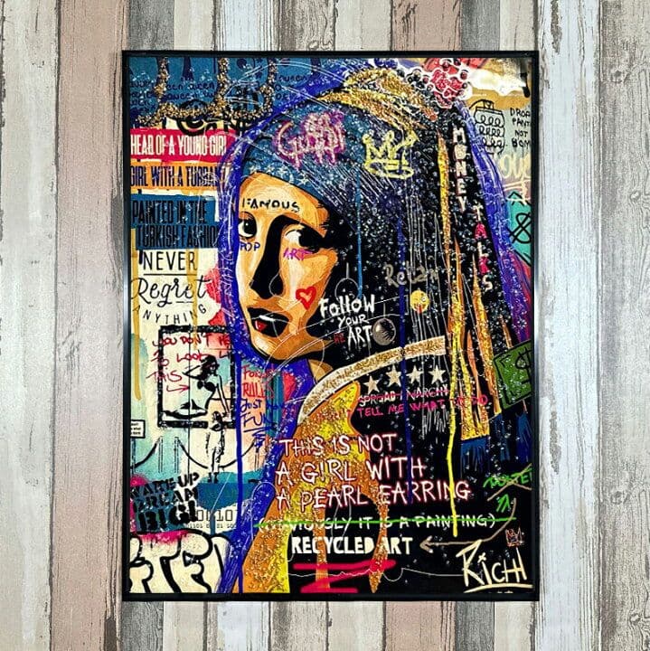 輸入雑貨　天然石　ダヴィンチ作『真珠の耳飾りの少女・クリスタルアート』　水晶絵