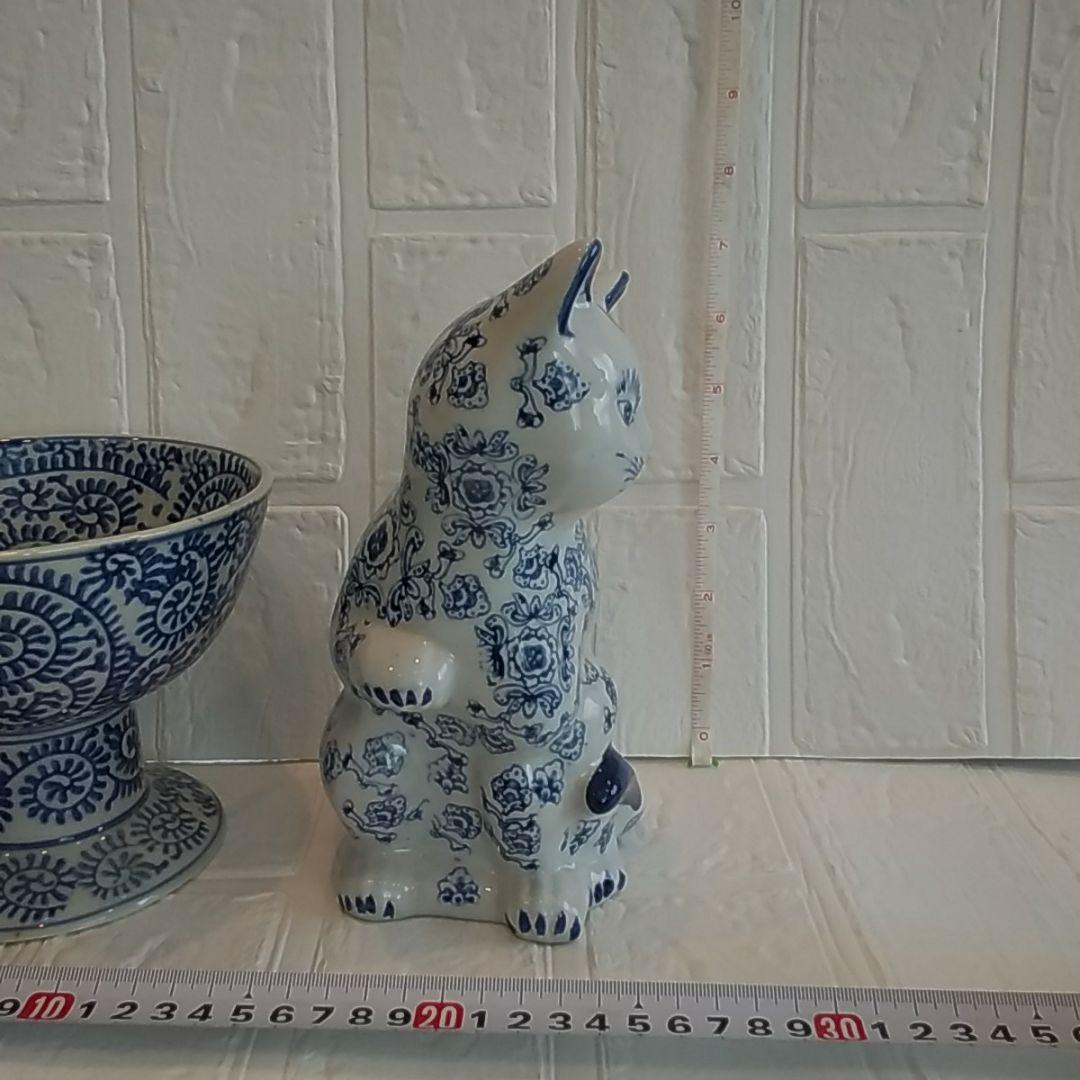 ねこ＆器　置物