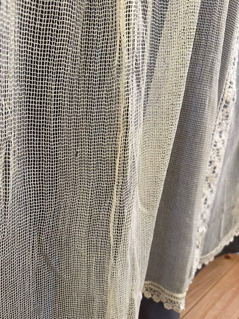 フランスアンティーク 手編みフィレレース 大判カーテン 1900年代初頭