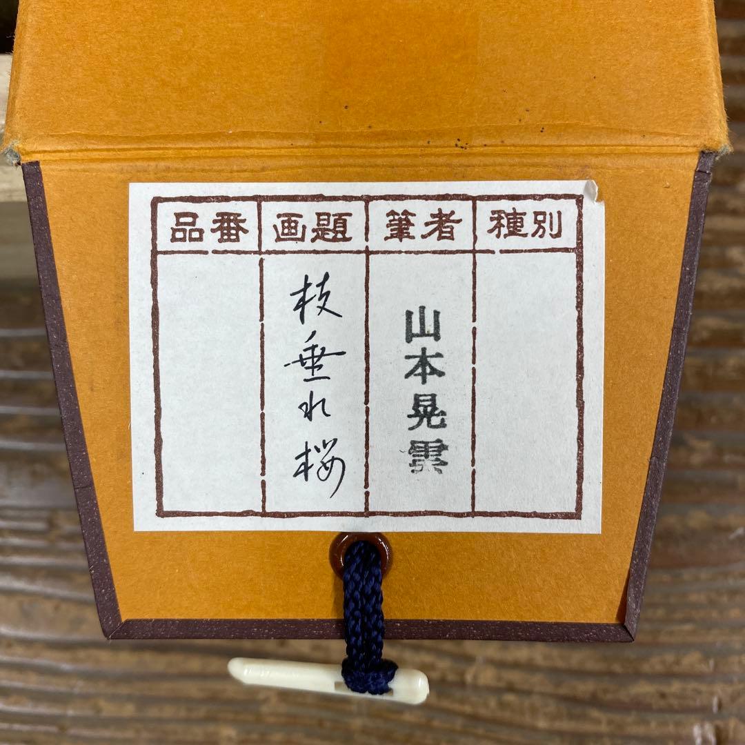 美品 掛け軸 山本晃雲作 枝垂れ桜図 共箱 花鳥 縁起物