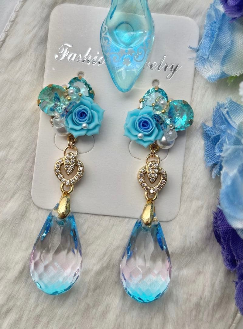 薔薇ビジュー♡うる艶ペイントビーズ　ピアス/イヤリング✩*