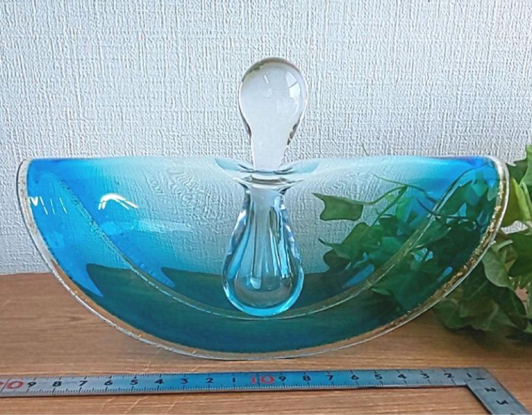 ガラス ブルー 香水瓶 金箔入り 作家 オブジェ