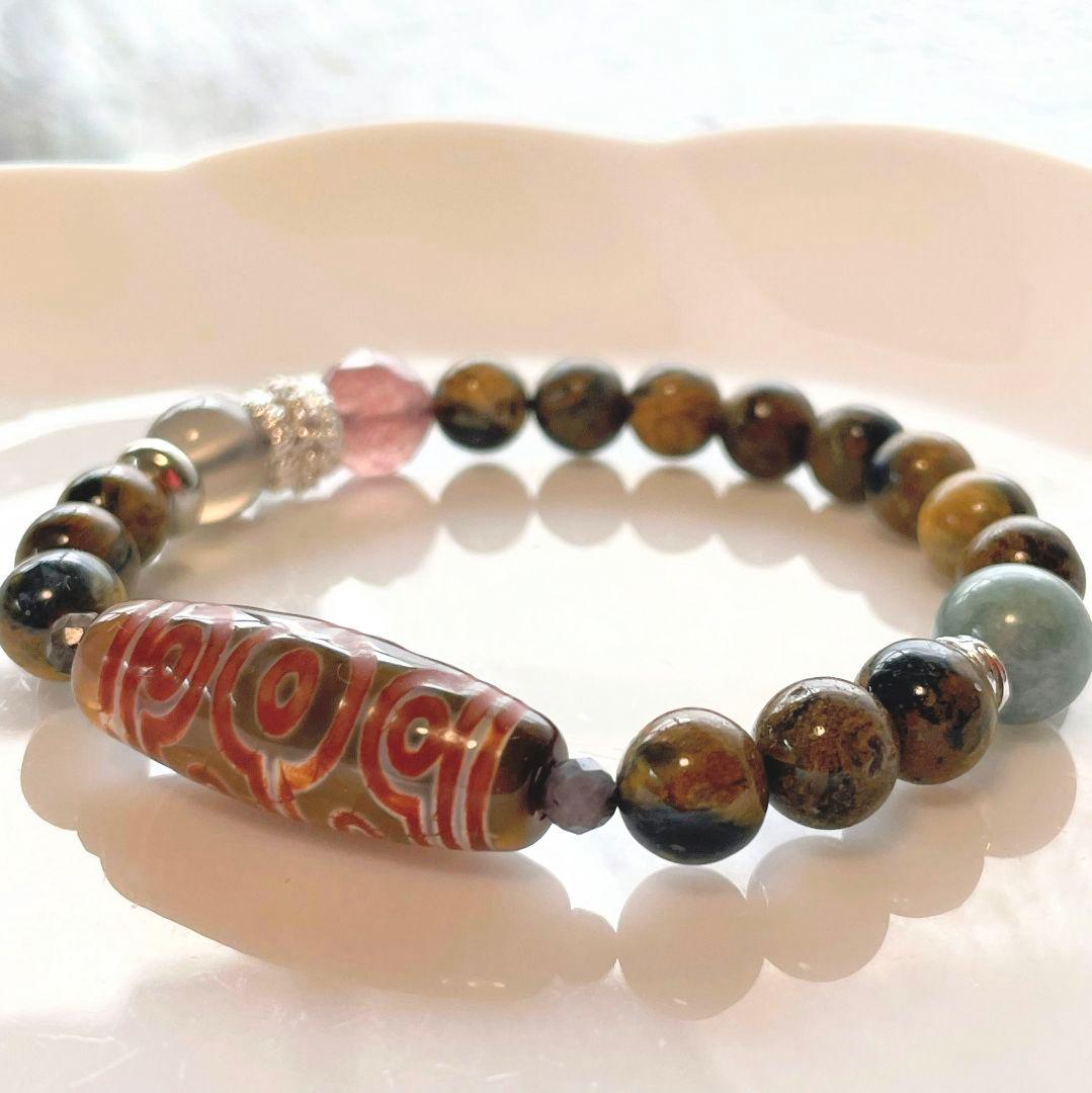 【十眼天珠】黒鳶赤紋 超レア ピーターサイト 天然石 お守り ブレスレット