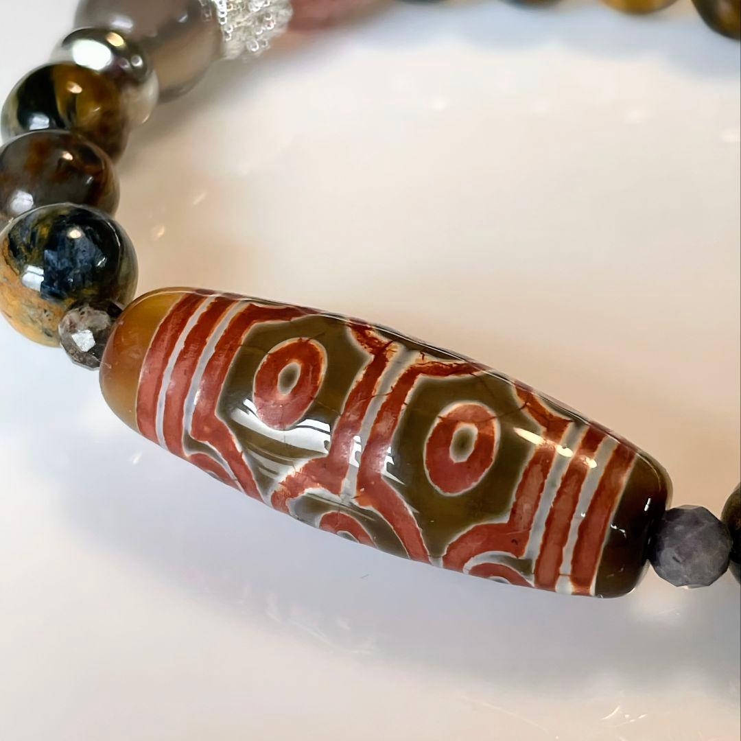 【十眼天珠】黒鳶赤紋 超レア ピーターサイト 天然石 お守り ブレスレット