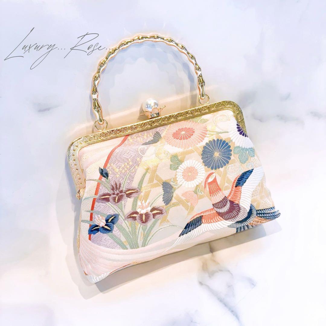 1月の新作♡悠々しい鳳凰ピンクゴールド口金格の高い濃密刺繍の最高級西陣帯地バッグ