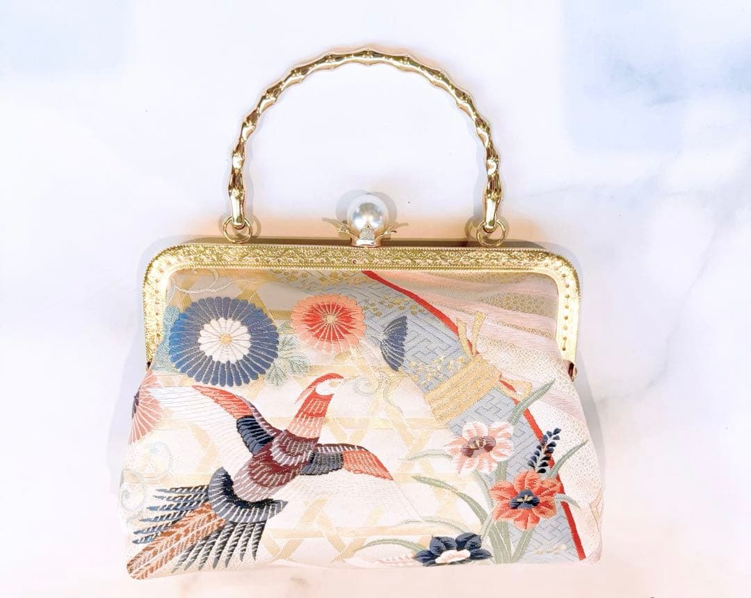 1月の新作♡悠々しい鳳凰ピンクゴールド口金格の高い濃密刺繍の最高級西陣帯地バッグ
