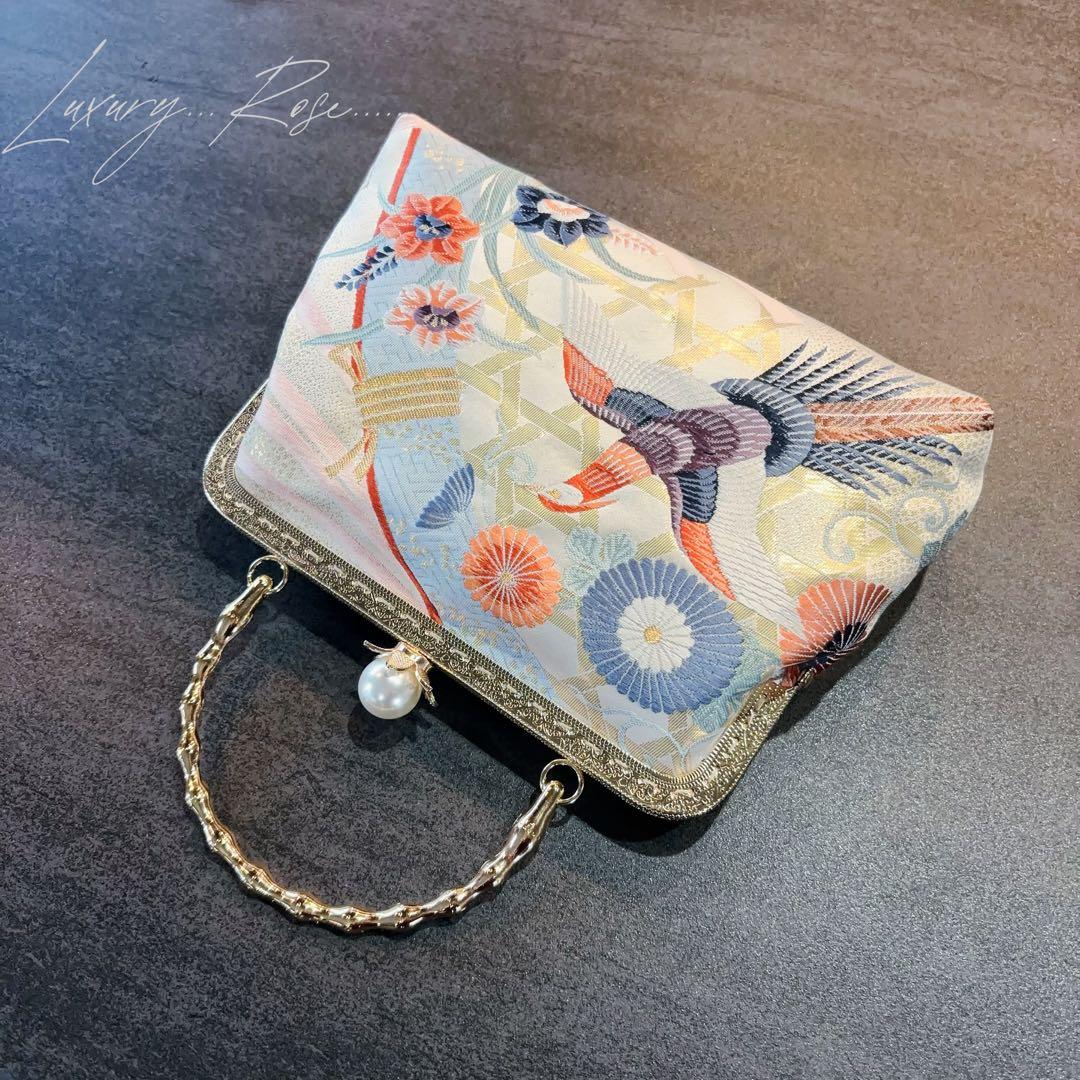 1月の新作♡悠々しい鳳凰ピンクゴールド口金格の高い濃密刺繍の最高級西陣帯地バッグ