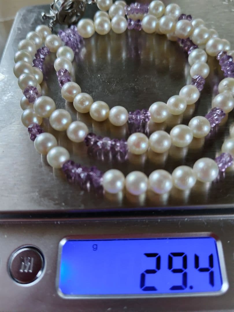 アコヤ真珠、アメジストのセミロングネックレス