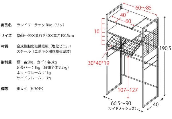 ランドリーラック 洗濯機上 コンパクト おしゃれ 北欧テイスト ブラック