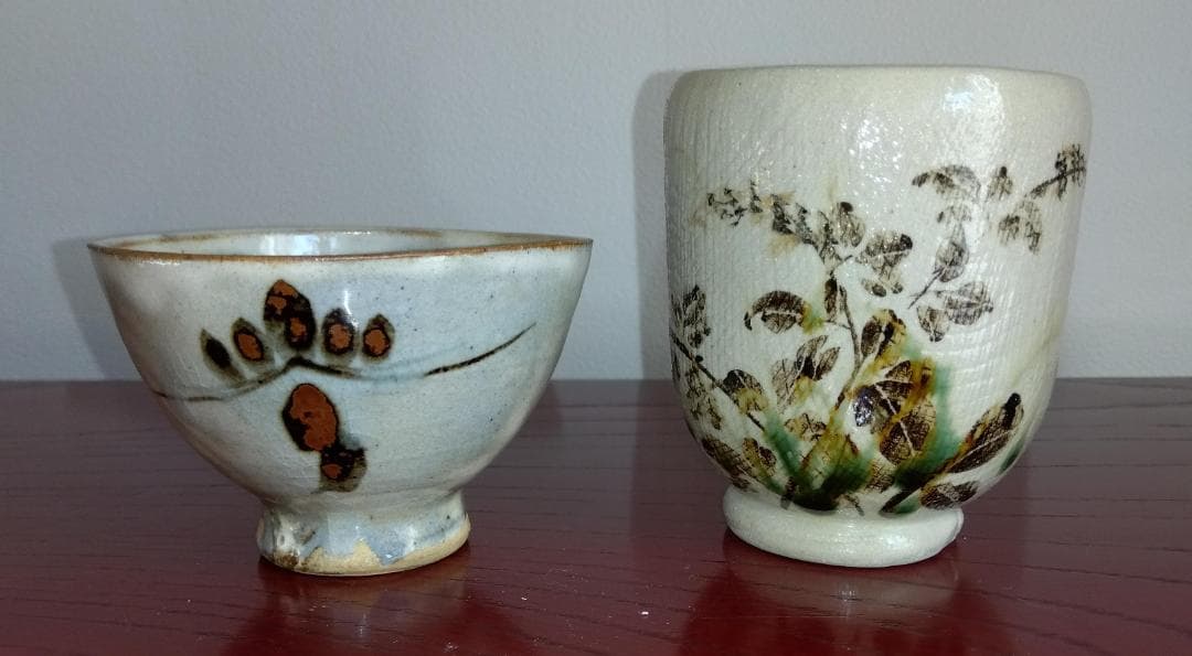 美濃焼の名工陶芸家　山田義孝【希少美品】手書き作品 急須湯呑みセット蓋取っ手付き