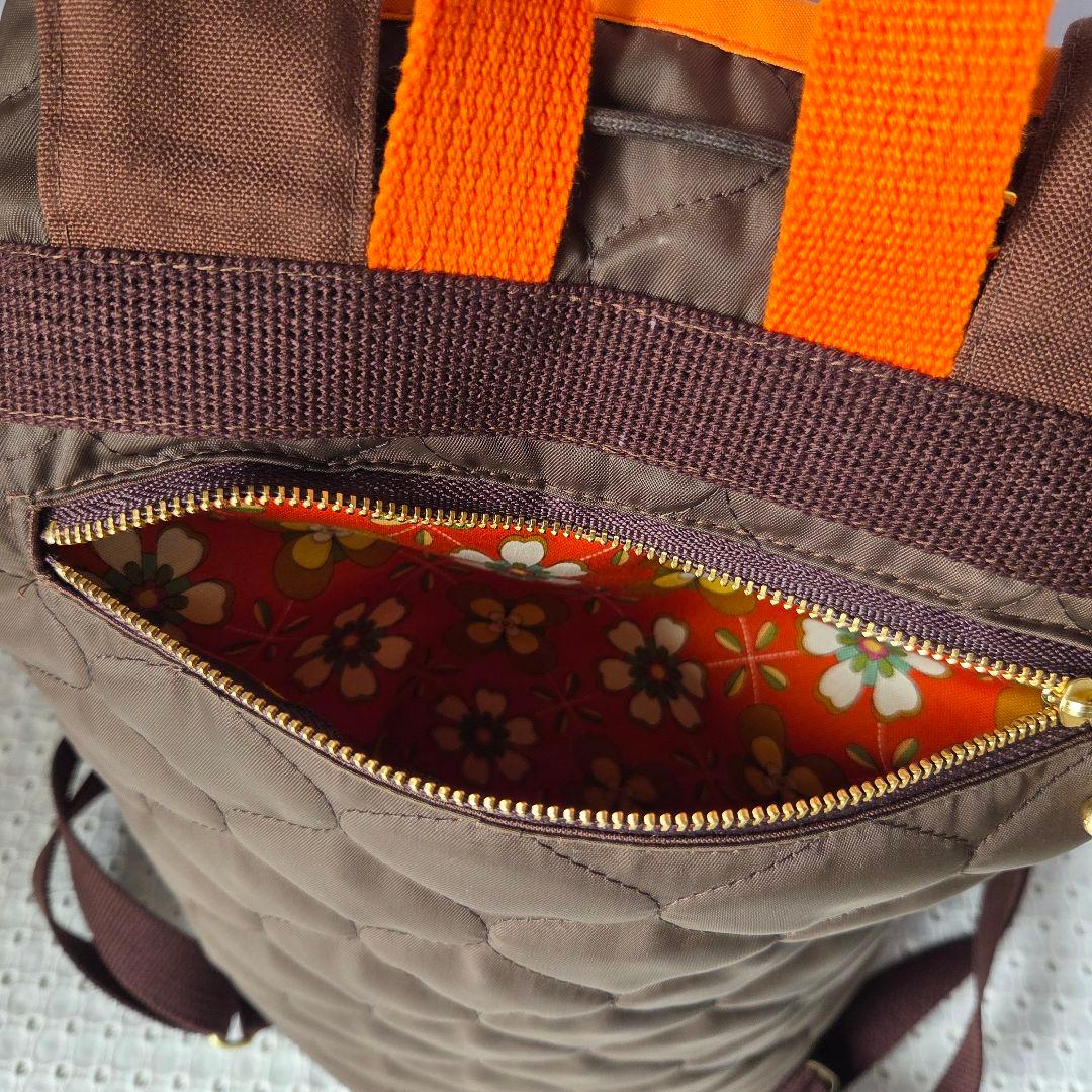 巾着リュック（A4サイズ)　キルティング生地×オレンジ　ハンドメイド