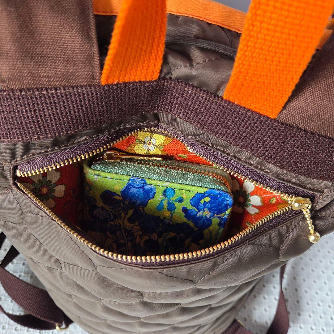 巾着リュック（A4サイズ)　キルティング生地×オレンジ　ハンドメイド