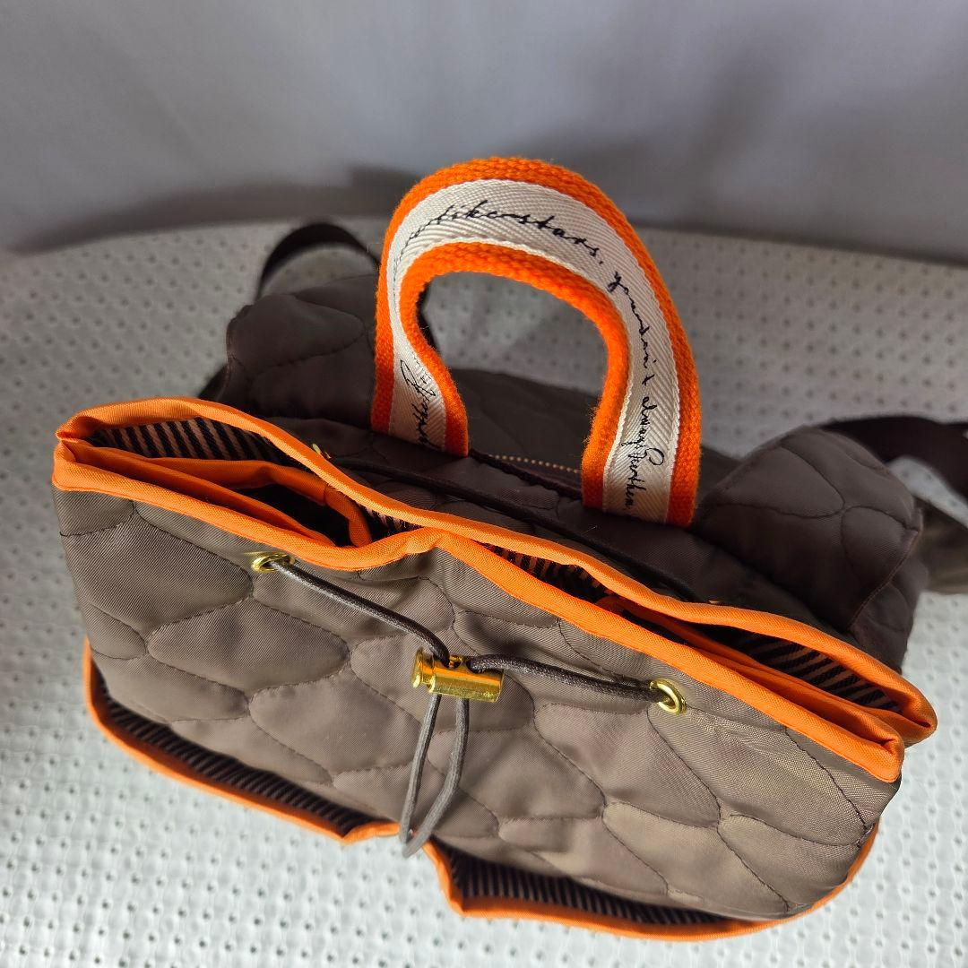 巾着リュック（A4サイズ)　キルティング生地×オレンジ　ハンドメイド