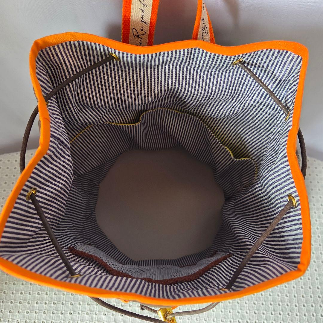 巾着リュック（A4サイズ)　キルティング生地×オレンジ　ハンドメイド