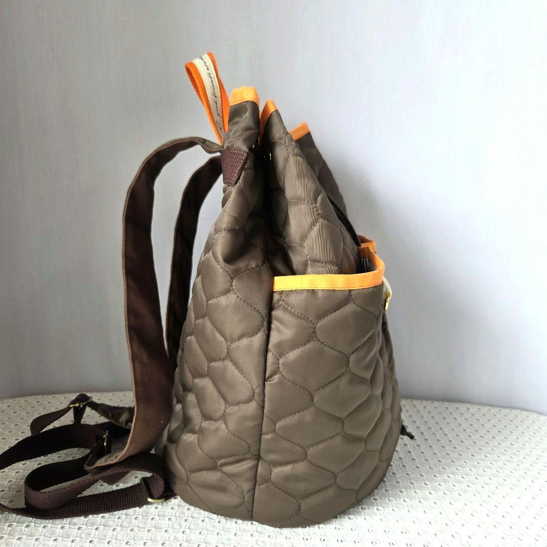 巾着リュック（A4サイズ)　キルティング生地×オレンジ　ハンドメイド