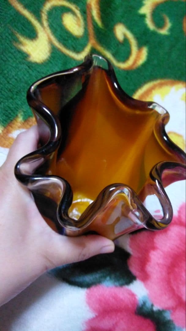 昭和レトロ☆ガラス花瓶 アンバー。琥珀 ☆vintage