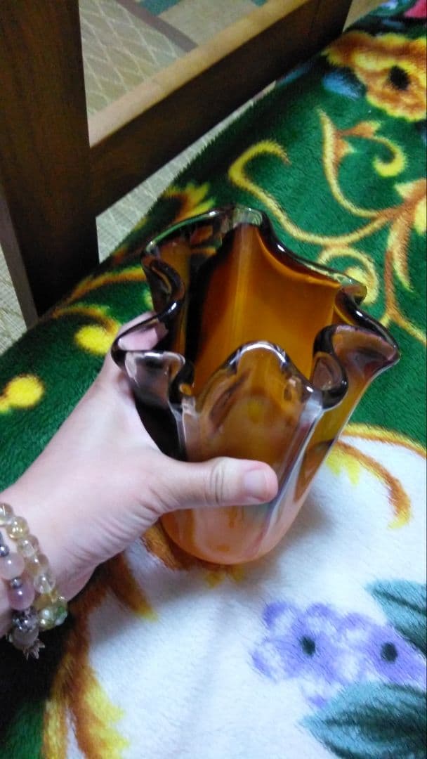 昭和レトロ☆ガラス花瓶 アンバー。琥珀 ☆vintage